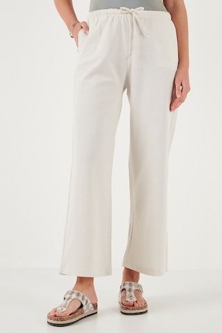 Lela Keten Karışımlı Regular Fit Normal Bel Geniş Paça Bayan Pantolon 5866030 Bej
