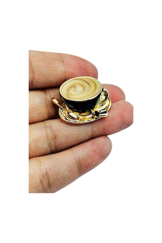 Kahve Fincanı Broş - Retro Tasarım Latte Cup Brooch Kahveseverlere Hediye Aksesuar Kahverengi