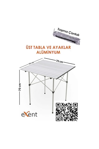 Katlanır Alüminyum Kamp Masası İnce, Hafif, Dayanıklı Ve Kolay Taşınabilir-70x70 Cm-gri Çok Renkli