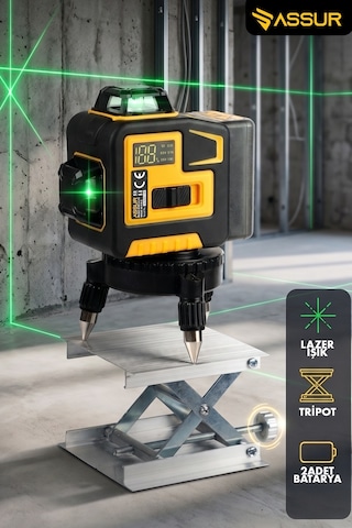 Assur Plus 360 12 Köşe Otomatik Hizalamalı Yeşil Çizgili Su Terazili Lazer Metre Hizalama-2446