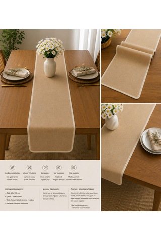 Doğal Şıklık Bej Biyeli Lamineli Jüt Runner 45x130 Cm Belirtilmemiş
