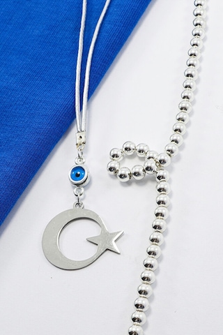 Çift Taraflı Metal Çerçeveli Nazar Boncuklu Çelik Ay Yıldız Araba