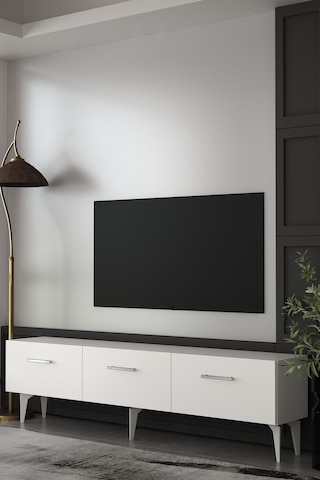 Cavello Tv Sehpası Tv Ünitesi Beyaz Gümüş Beyaz - Gümüş