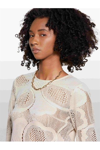 Sisley Pamuk Karışımlı Delik Detaylı Uzun Kollu T-shirt Kadın Pembe T-shirt - 325a3ııdl107t