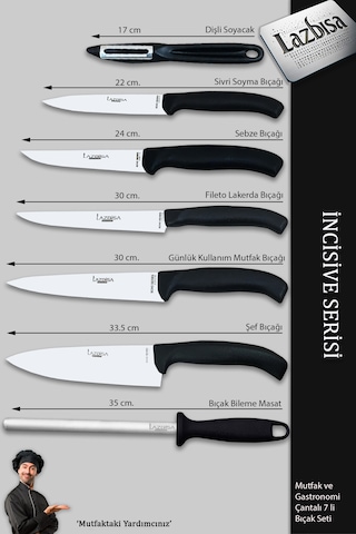 İncisive Serisi Çantalı 7 Li Mutfak Gastronomi Bıçak Seti Mft-690 Siyah