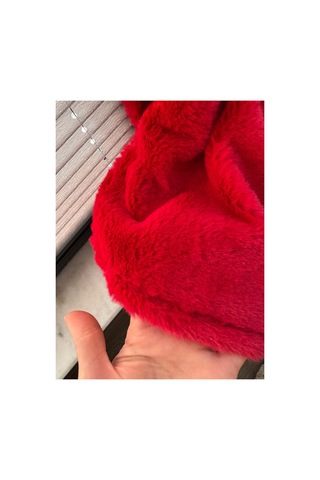 Bizizmoda Lüks Tilki Tüğ Görünümlü Abiye Üzeri Peluş Kürk Etol Pelerin Bolero Kırmızı