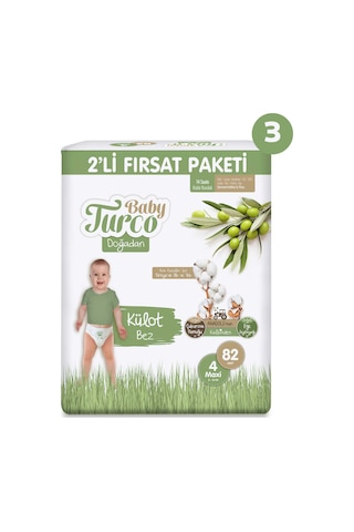 Baby Turco Doğadan 2'li Süper Fırsat Paketi Külot Bez 4 Numara Maxi 246 Adet