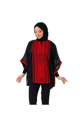 Zaytoon Bol Kollu Nakışlı Oversize Kap Banşo Kadın Kabı Freesiz C100051 Kırmızı