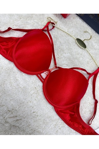 Le Jardin Monica Göğsü Şeritli Mikro Push-up Arkası İp Detaylı Sü Kırmızı