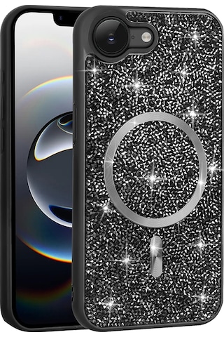 Apple Uyumlu iPhone 17e Kılıf Pırlanta Tasarımlı M-safe Şarj Özellikli Zore Mozaik Silikon Kapak - Siyah