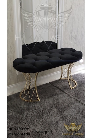 By Hakan Aşkın Luxury Pota Bench 40x100cm Puf&bench Yatak Önü - Antre - Salon - Oturma Odası Siyah Gold