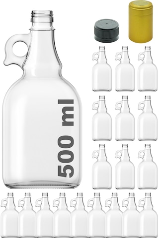 Afracam Galon Şeffaf 500 ML Kilitli Kapaklı ve Kapüşonlu Boş Cam Şişe 18 Adet