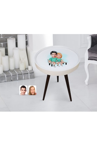 Kişiye Özel Sevgililer Karikatürlü Ahşap Zigon Sehpa-55