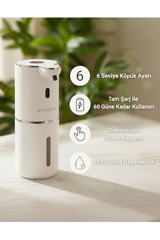 Otomatik Sensörlü Köpük Sıvı Sabunluk - Şarjlı- Dijital Led Ekran - Duvara Monte - P18 Model Beyaz