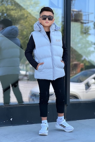 Pina Kids Erkek Çocuk Baskılı Çıkarılabilir Kapüşonlu Şişme Yelek 3017 Gri