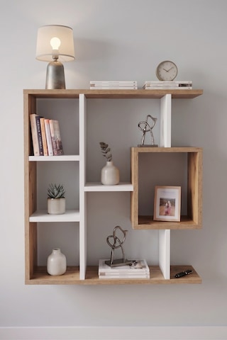 Reyo Enda Home Yegane Duvar Rafı, Duvar Kitaplığı, Dekoratif Kitaplık, Modern Kitaplık Beyaz - Çam