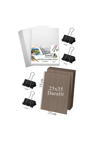 Karakalem Eskiz Çizim Seti Durolit Seti 25x35 Cm Duralit 1 Adet 25x35 Resim Kağıdı 25 Adet Mandal Metal 4 Adet