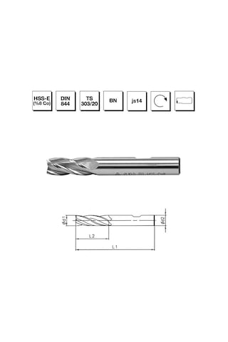 Mte Makina Takım 2.0 Mm Hss - E %8co Dın 844 Bn Silindirik Saplı Parmak Freze - Kısa - B00276180200
