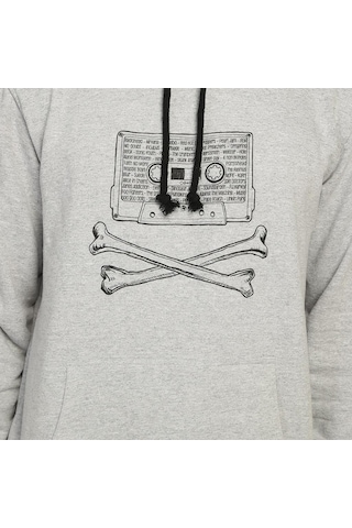 Bant Giyim - 90'S Kaset Grunge Punk Rock Gri Kapşonlu Sweatshirt