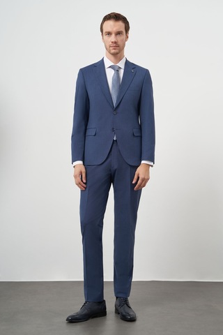 Morven Erkek İndigo Yün Slim Fit Mono Yaka Takım Elbise 25mc001022308 İndigo