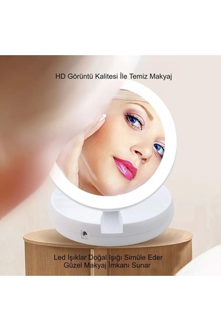 Tr 10x Büyütme Çift Taraflı Makyaj Ayna Katlanabilir 21 Led Işıklı Makyaj Aynası Usb Kablo