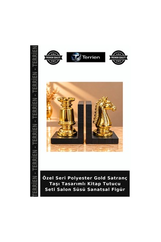 Özel Seri Polyester Gold Satranç Taşı Tasarımlı Kitap Tutucu Seti Salon Süsü Sanatsal Figür