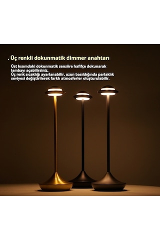 Novahub Uçan Daire Masa Lambası - Şarjlı, Metal, Dekoratif, Gece Lambası Altın Atmosfer Lambası Altın