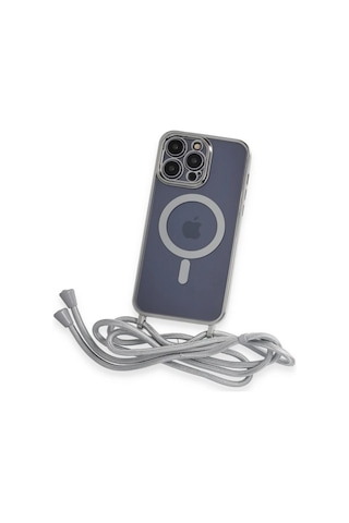 Apple İphone 13 Pro Max Kılıf Divo Lazer Askılı Magsafe Kapak - Gümüş