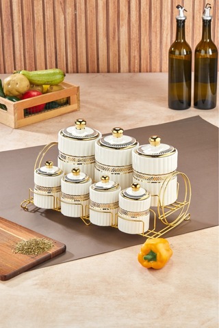 Cooker Marvella 7'li Standlı Porselen Baharatlık Seti Ckr3780 Beyaz