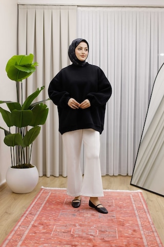 Moonsc Oversize Sweat 3 İplik Şardonlu Siyah