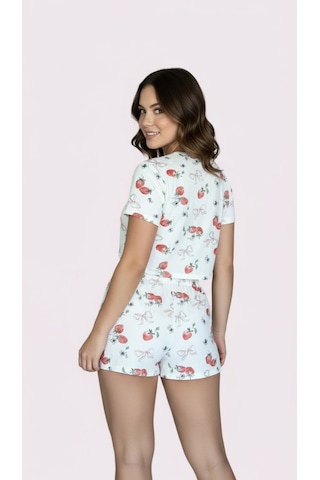 Merlot T-shirt Şort Örme Pijama Takımı Beyaz