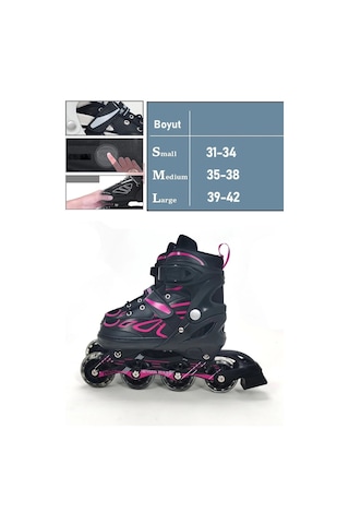 Vadi Pembe Silikon Tekerli Ayarlanabilir Işıklı Paten S 31-34 Hp7128 Pembe - Siyah