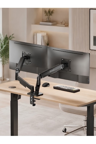 17–32'' 2’li Monitör Tutucu – Yaylı Çift Kollu Monitör Kolu – Tam Hareketli VESA Uyumlu Monitör Standı