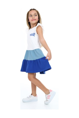 Toontoy Kız Çocuk Fırfırlı Garni Detaylı Elbise Mavi