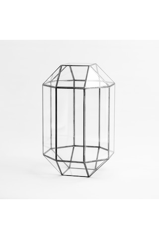 Cam Fanus Geometrik Teraryum Siyah Nonagon