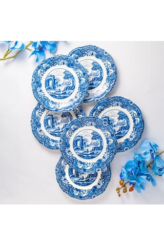 Fecra Vintage Blue 6 Parça Pasta Tabağı Seti