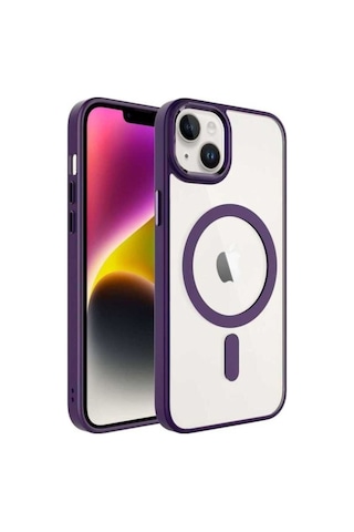 Apple Uyumlu iPhone 14 Plus Kılıf Wireless Şarj Özellikli Zore Krom M-safe Silikon Kapak Derin Mor