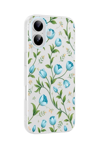 Apple iPhone Uyumlu 16 Kılıf Kamera Korumalı Desenli Zore Klip Kapak - Mavi Lale -