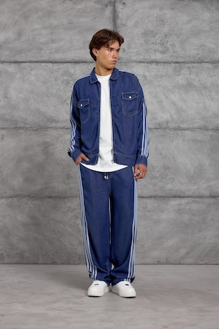 Nomarc Gömlek Yaka Uzun Kollu Geniş Paça Cepli Alt Üst Takım Orta Mavi Denim