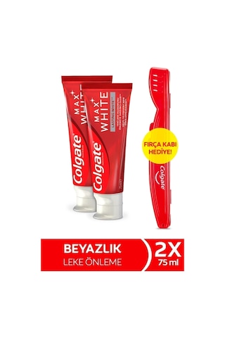 Colgate Max White Kalıcı Beyazlık Beyazlatıcı Diş Macunu 75 ml x2 Adet + Fırça Kabı Hediye