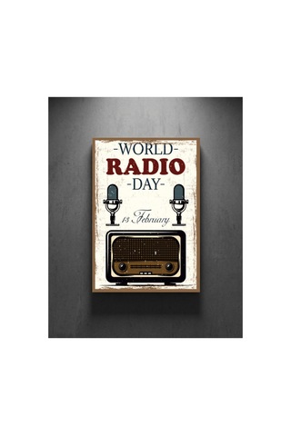 World Radio Day Retro Radyo Tablo Vintage Radyo Temalı Dekoratif Duvar Tablosu Ahşap & Metal Baskı