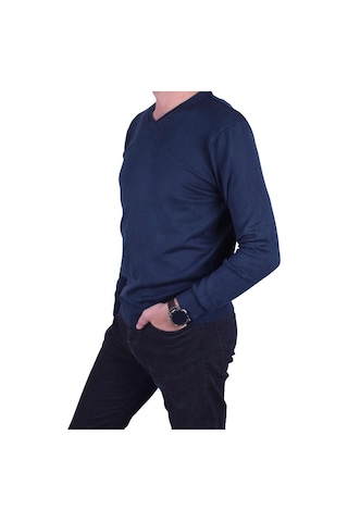 Erkek V Yaka Triko Kazak Lacivert Regular Fit Pamuklu, Ot-Kzk-200 Lacivert