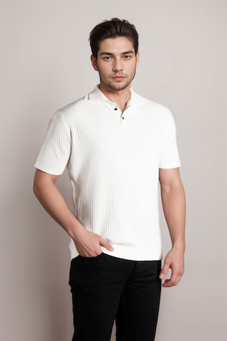 Coonless Erkek Yakalı Triko Beyaz Tshirt Beyaz