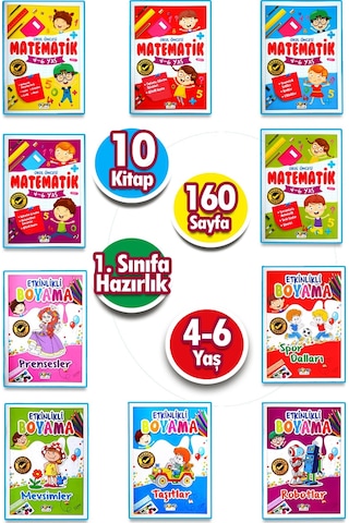 Okul Öncesi Matematik ve Eğitici Etkinlikli Boyama 10 Kitap