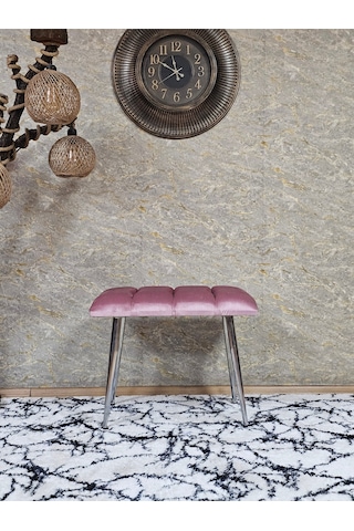 Zafir Krom Sivriltme Ayaklı 60 Cm Puf Bench - Puf - Bench - Oturak - Mutfak Oturağı - Antre Oturağı Pembe