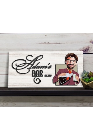 Bk Gift Kişiye Özel Karikatürlü Kabartma Tasarım Antik Beyaz Ahşap Bar Tabelası, Home Bar Tabela, Rustik Ev Dekorasyonu, Duvar Dekoru-2