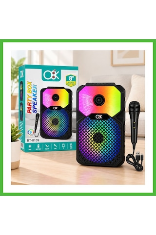Vaveni 8 İnç Bluetooth Mikrofonlu Karaoke Hoparlör Şarjlı, Rgb Arz