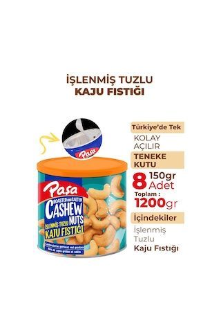 Paşa Kuruyemiş İşlenmiş Kaju Fıstığı Teneke 8 x 150 G