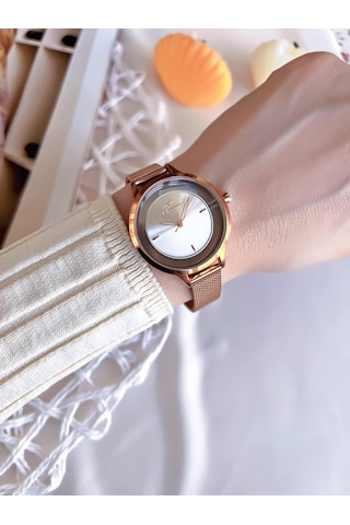 Ferro Hasır Kordonlu Rose Gold Kararmaz Renk Atmaz 3 Atm Özel Tasarım Kadın Kol Saati Bmn8c1112ff