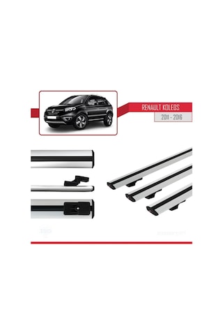 Renault Koleos 2011-2016 Arası İle Uyumlu Basic Model Ara Atkı Tavan Barı Gri 3 Adet